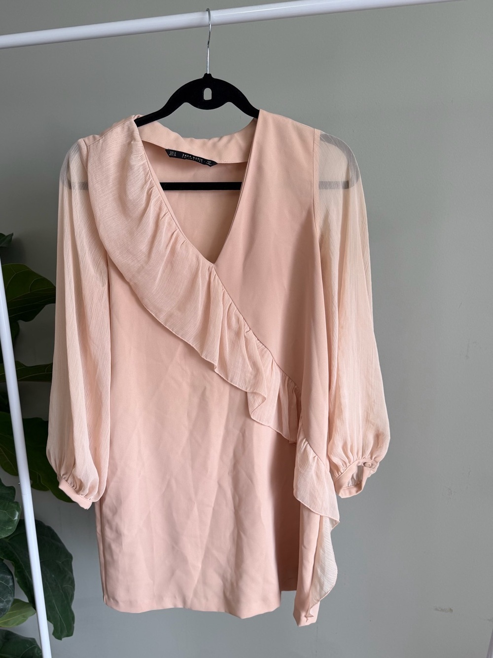 Zara Long Sleeve Flounce Tunic Peach Dress Size Medium